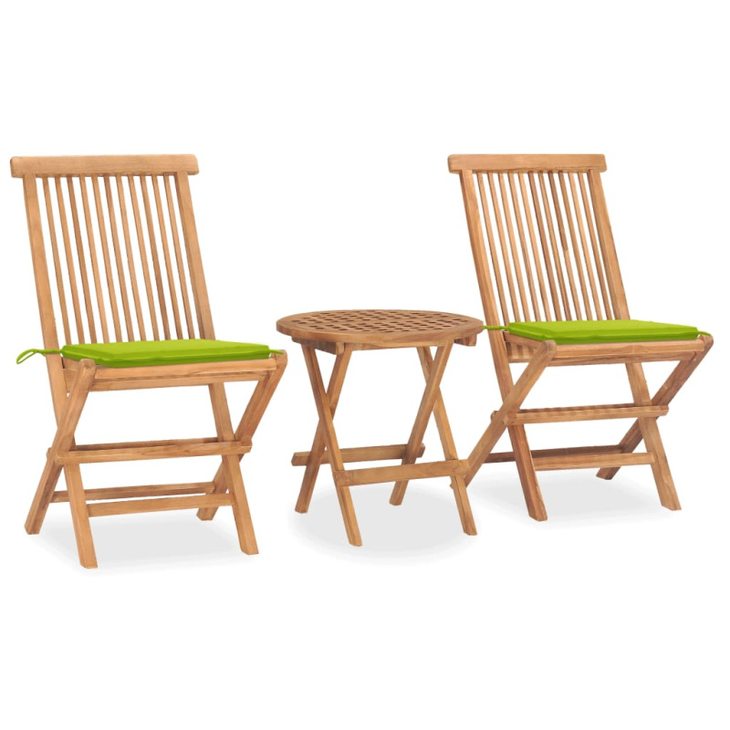 3Dílný Skládací Zahradní Jídelní Set S Poduškou Masivní Teak