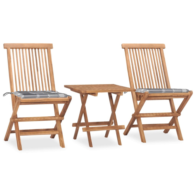 3Dílný Skládací Zahradní Jídelní Set S Poduškou Masivní Teak