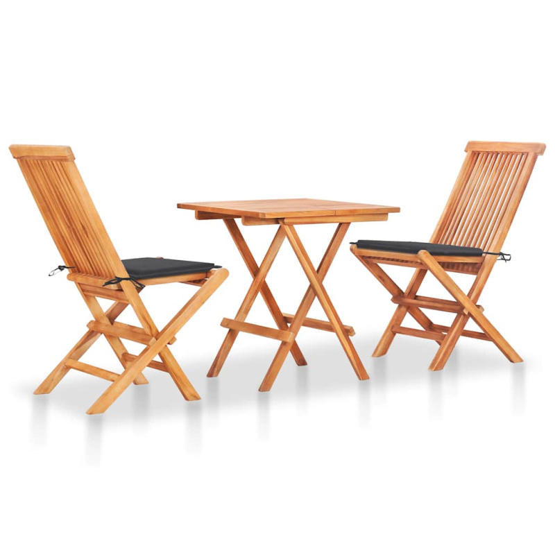 3Dílný Bistro Set Antracitové Podušky Masivní Teakové Dřevo - Královská modř