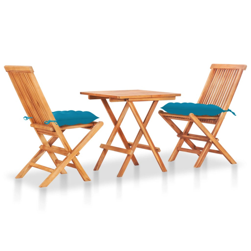 3dílný bistro set se zelenými poduškami masivní teakové dřevo