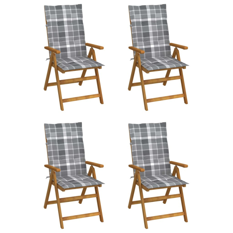 Zahradní Polohovací Židle S Poduškami 4 Ks Masivní Akácie Vzor Šedá Kostka - 3 / 120 x 50 x 3 cm