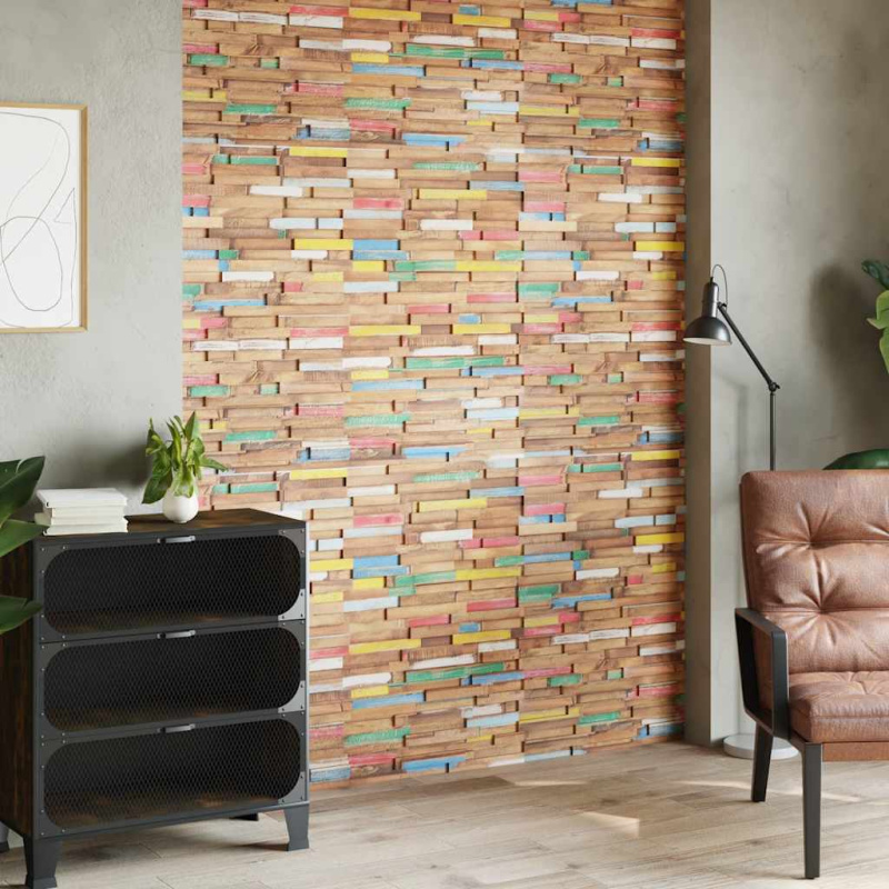 Nástěnné Obkladové Panely 10 Ks 1,03 M² Masivní Teakové Dřevo - Vícebarevný