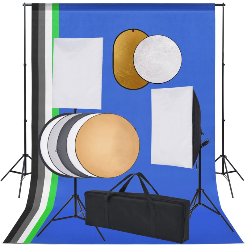 Foto Studio Set Se Softboxy, Fotopozadím A Odraznou Deskou