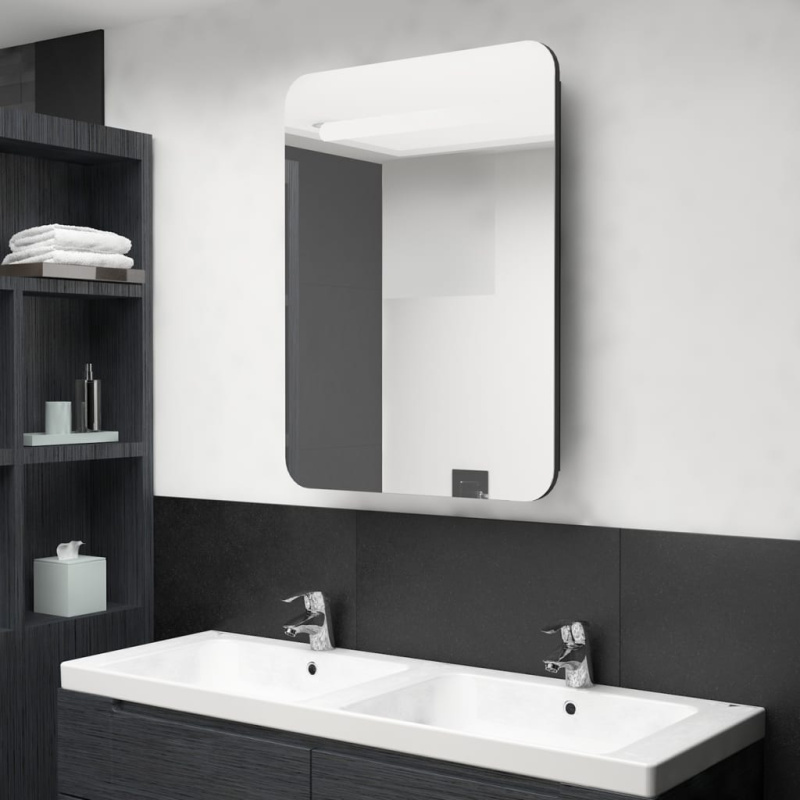 Led Koupelnová Skříňka Se Zrcadlem Černá 60 X 11 X 80 Cm - Zářivě šedá