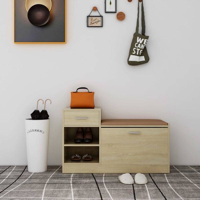 Lavice S Botníkem Sonoma Dub 94,5X31X57 Cm Kompozit - Černá