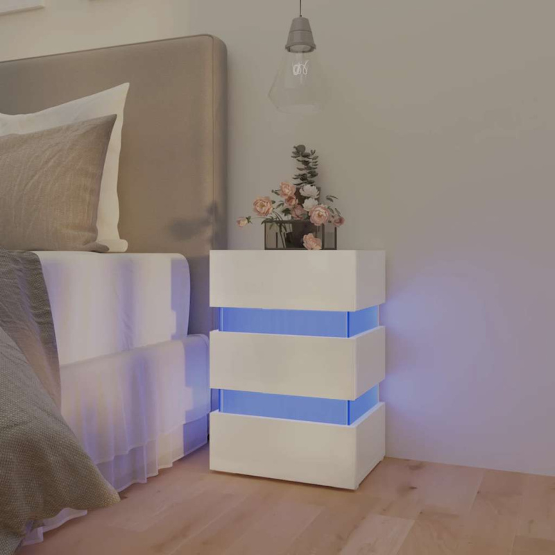 Noční Stolek S Led Lesklý Bílý 45 X 35 X 67 Cm Kompozitní Dřevo - černá s vysokým leskem