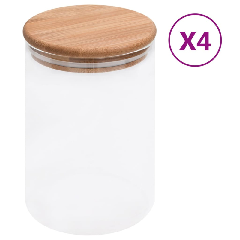Skleněné Dózy S Bambusovým Víčkem 4 Ks - 800 ml