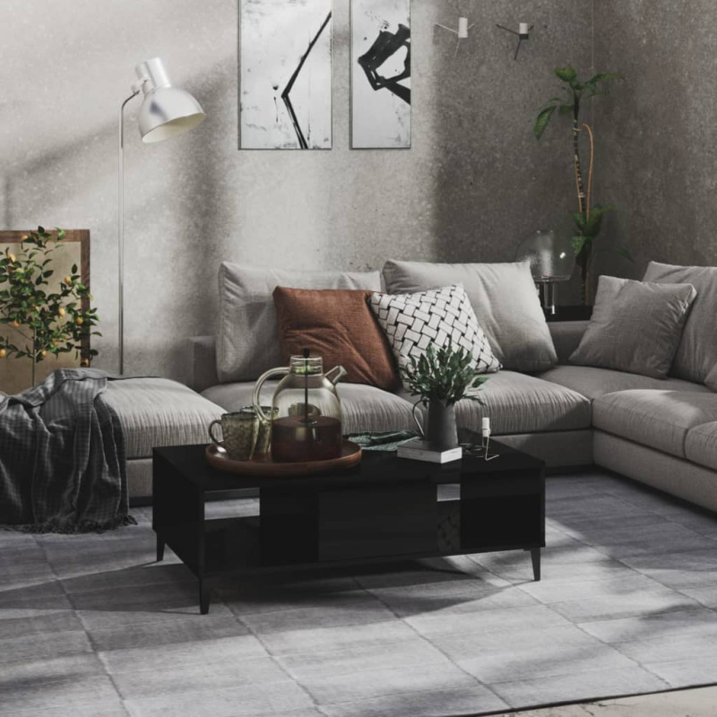 Konferenční Stolek Černý Lesklý 103,5X60X35 Cm Kompozitní Dřevo - Bílá