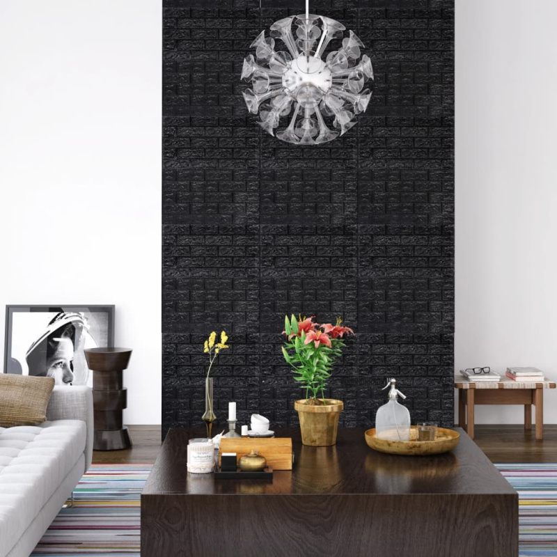 3D Tapeta Cihly Samolepící 10 Ks Černá - Černá / 40
