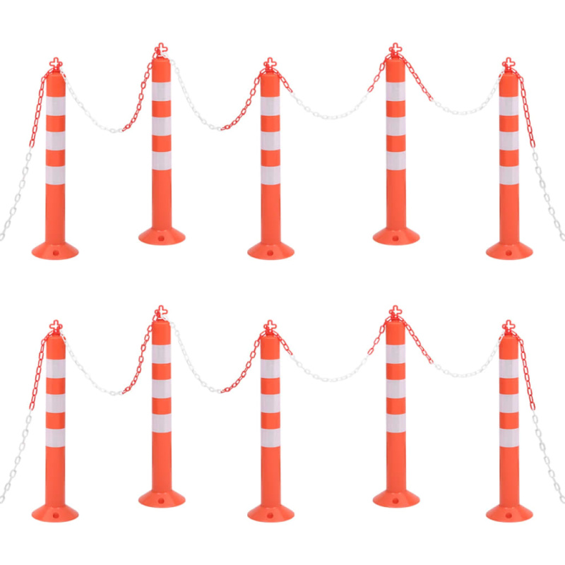Zahrazovací Sloupky K Řízení Dopravy 10 Ks S Řetězem 75 Cm Pe