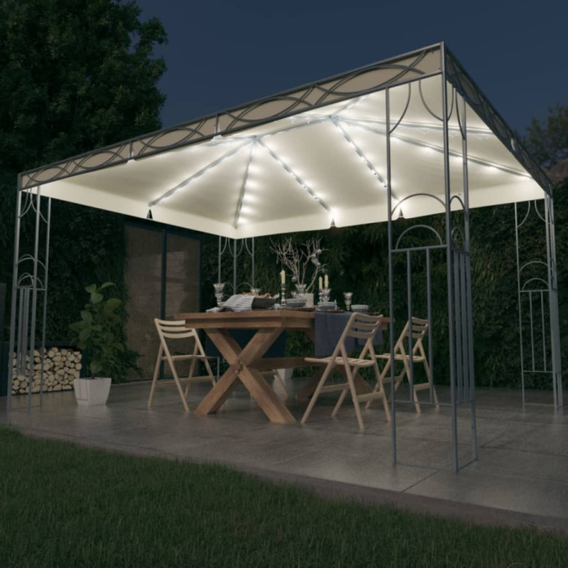 Altán Se Světelnými Led Řetězy Krémový - Antracitová / 300 x 300 cm