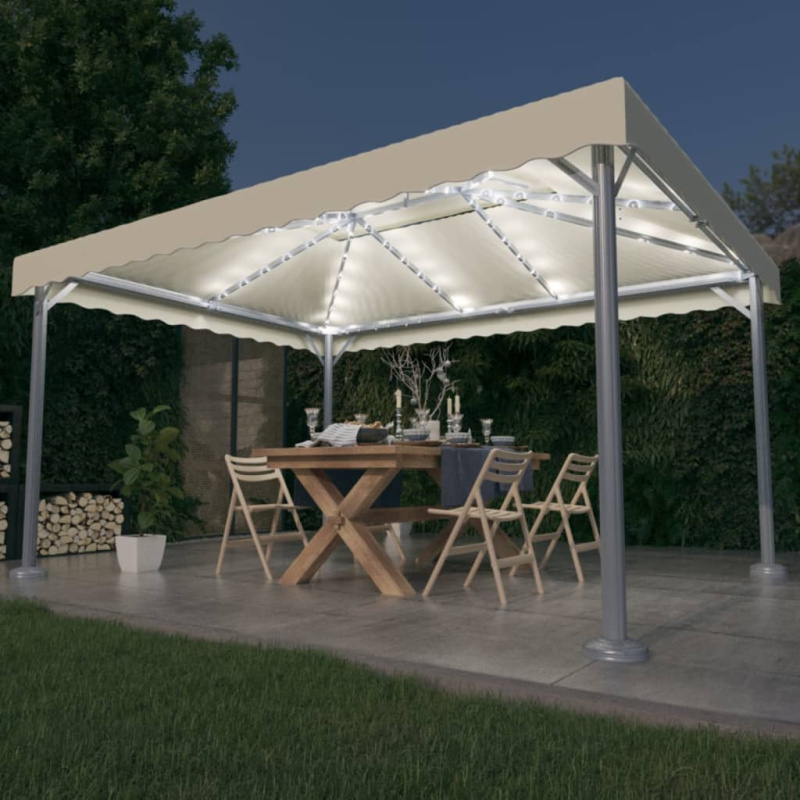 Altán Se Světelnými Led Řetězy 400 X 300 Cm Krémový Hliník - Krémová
