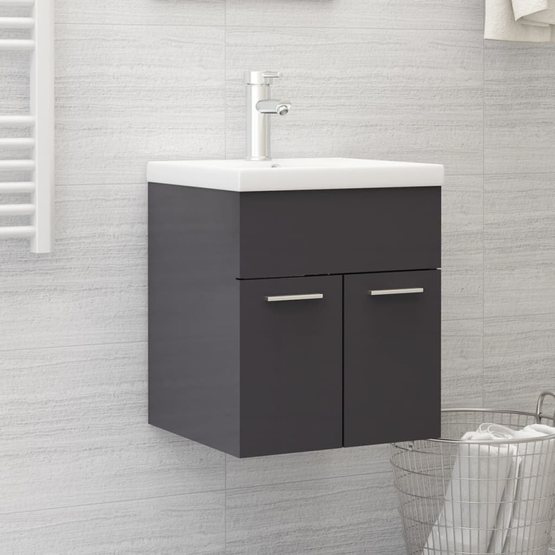 Skříňka Se Zápustným Umyvadlem Šedá Lesklá Kompozitní Dřevo Šedá S Vysokým Leskem - bez vodovodní baterie / 41 x 38.5 x 46 cm