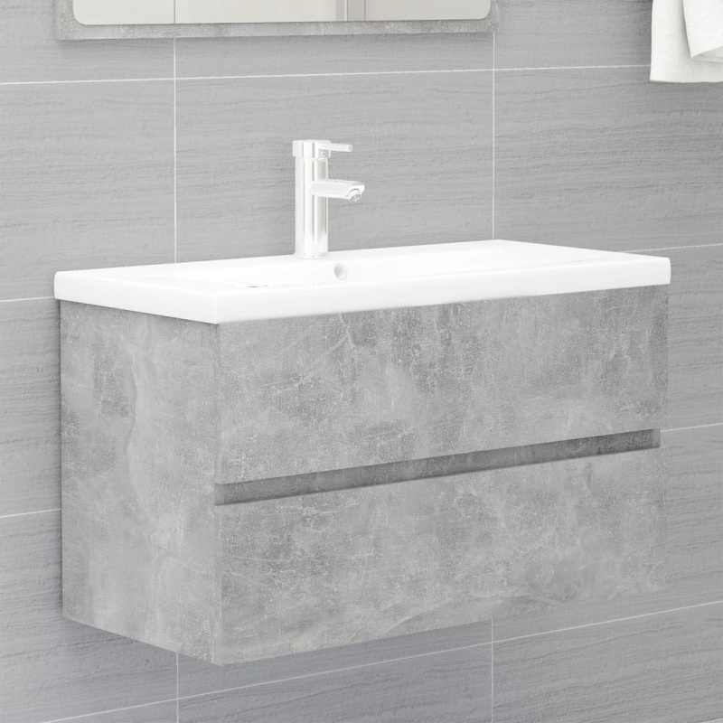 Skříňka Se Zápustným Umyvadlem Betonově Šedá Kompozitní Dřevo Betonová Šedá - bez baterie a výpusti / 80 x 38.5 x 45 cm