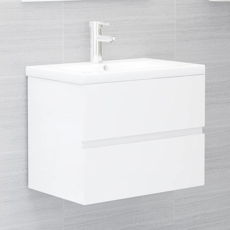 Skříňka Se Zápustným Umyvadlem Bílá Lesklá Kompozitní Dřevo Bílá S Vysokým Leskem - bez baterie a výpusti / 90 x 38.5 x 45 cm