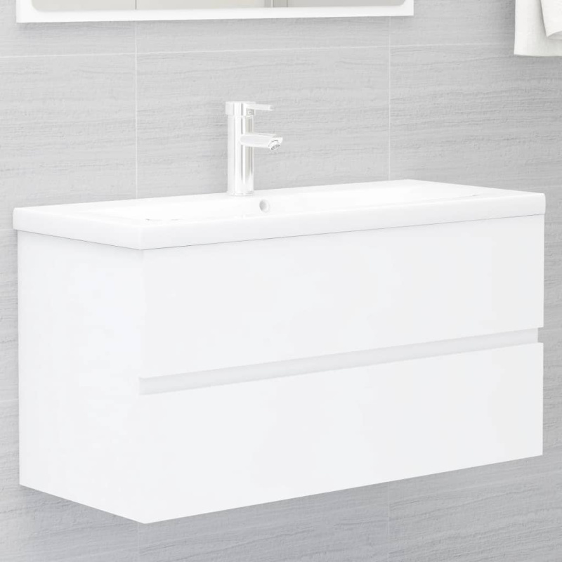 Skříňka Se Zápustným Umyvadlem Kompozitní Dřevo Bílá - bez baterie a výpusti / 100 x 38.5 x 45 cm