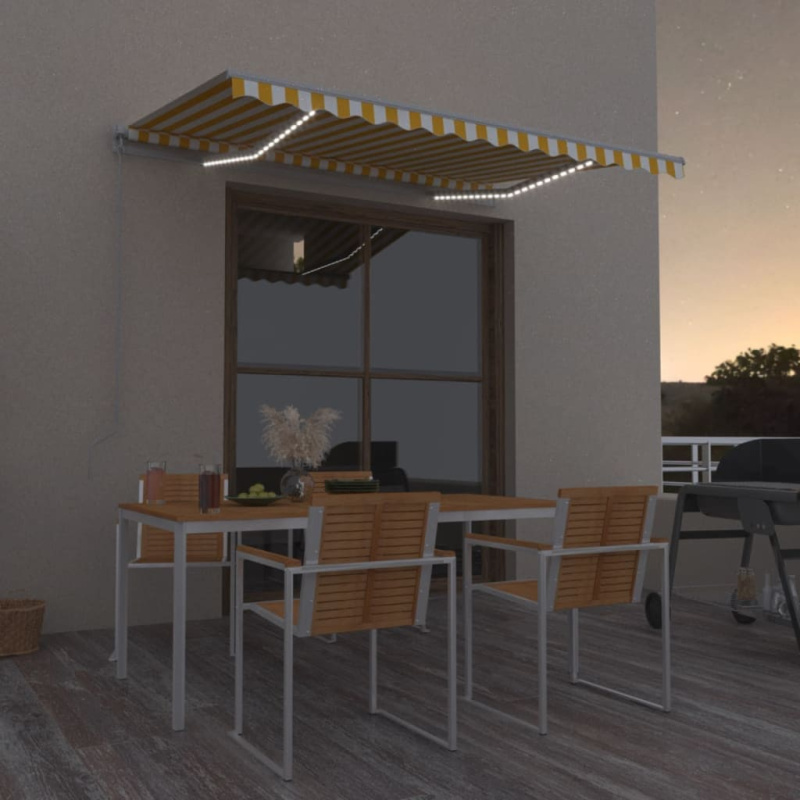 Ručně Zatahovací Markýza S Led Světlem Žlutobílá - Žlutá / 400 x 300 cm