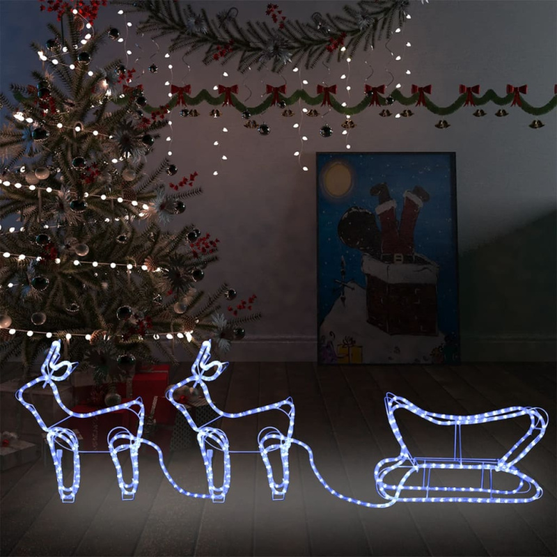 Vánoční Dekorace Sobi A Sáně Venkovní 576 Led Diod - Modrá / Dva sobi se sáněmi