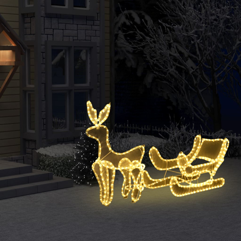Vánoční světelná dekorace vyplétaný sob se sáněmi 432 LED diod