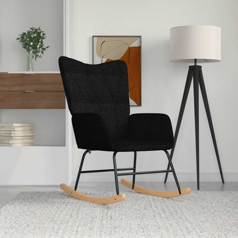 Houpací Křeslo Černé Textil - Krémová / s opěrkou na nohy