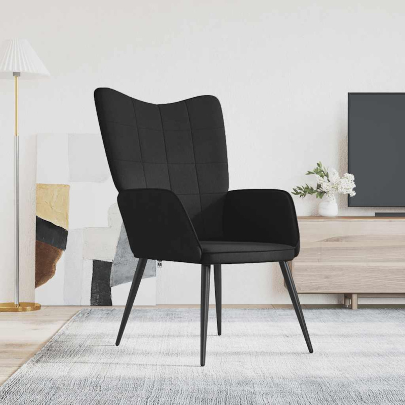 Relaxační Křeslo Černé Textil - horčicově žlutá / s opěrkou na nohy
