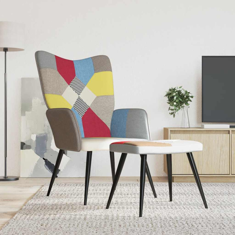 Relaxační Křeslo Se Stoličkou Patchwork Textil - bez opěrky na nohy