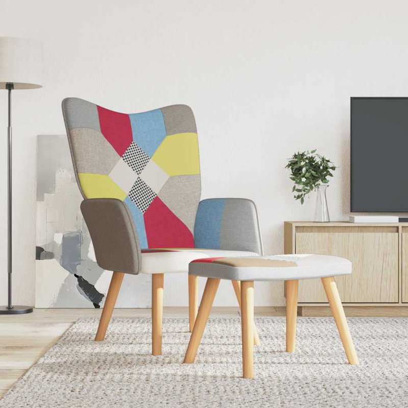 Relaxační Křeslo Se Stoličkou Patchwork Textil - Černá / s opěrkou na nohy