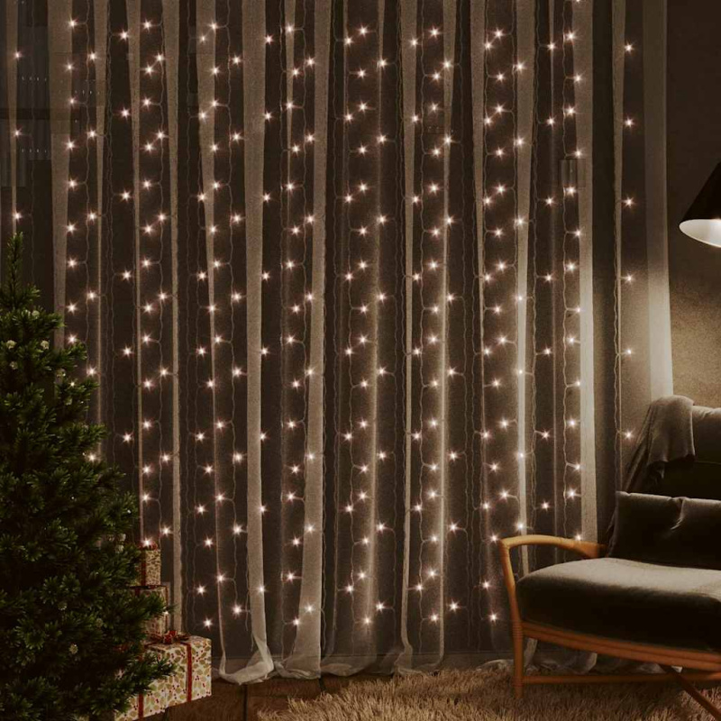 Světelný Závěs 3 X 3 M 300 Led Diod Teplé Bílé Světlo 8 Funkcí - Vícebarevný