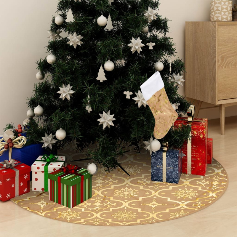 Luxusní Podložka Pod Vánoční Stromek S Punčochou Žlutá - Modrá / 122 cm