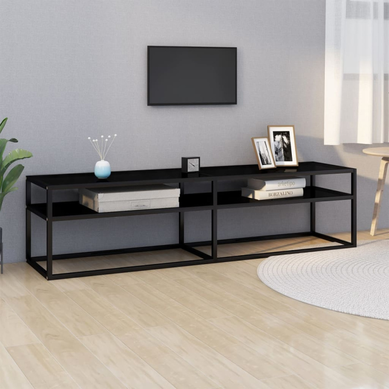 Tv Stolek Černý 160 X 40 X 40,5 Cm Tvrzené Sklo - Černá a průhledná / 140 cm
