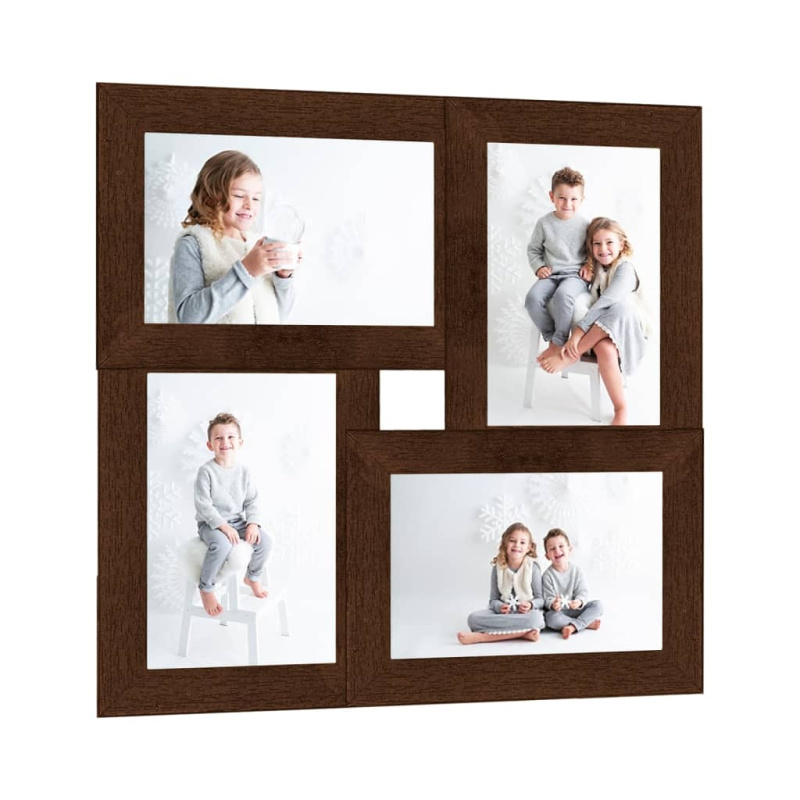 Kolážový Fotorámeček Na 4 Obrázky (10 X 15 Cm) Tmavě Hnědý Mdf - Světle hnědá / 4 x (13 x 18 cm)