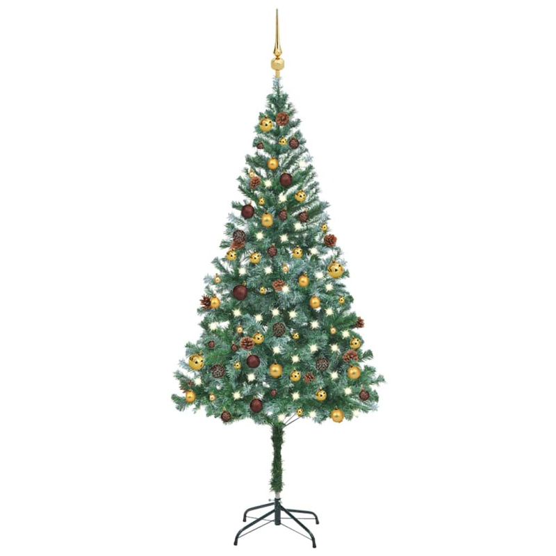 Umělý vánoční stromek LED osvětlení sada koulí a šišky 180 cm