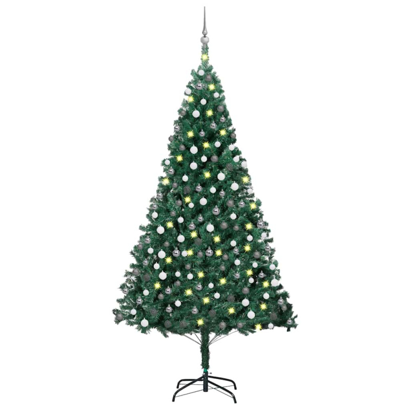 Umělý vánoční stromek s LED a sadou koulí zelený 120 cm PVC