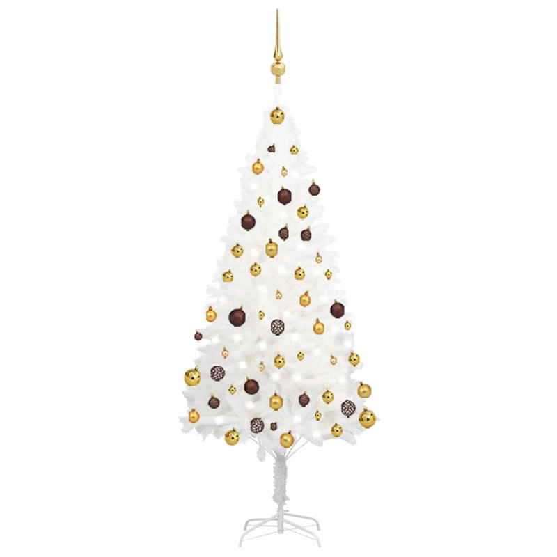 Umělý Vánoční Stromek S Led A Sadou Koulí Bílý 150 Cm - Bílá / 120 x 75 cm