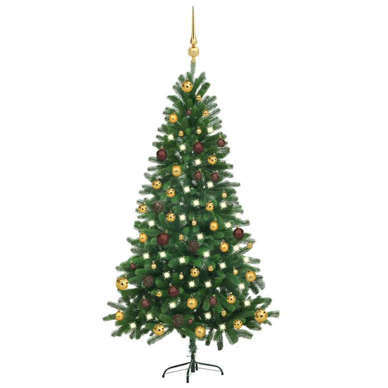 Umělý Vánoční Stromek S Led A Sadou Koulí 150 Cm Zelený - Bílá / 180 x 90 cm