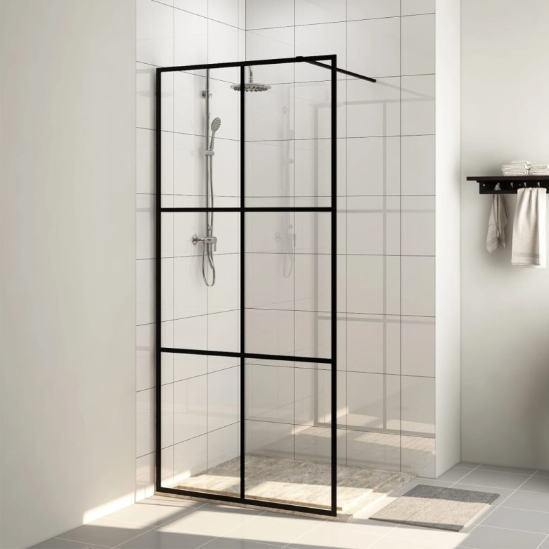 Zástěna Do Průchozí Sprchy Čiré Esg Sklo Černá - Černá / Transparentní / 100 x 195 cm