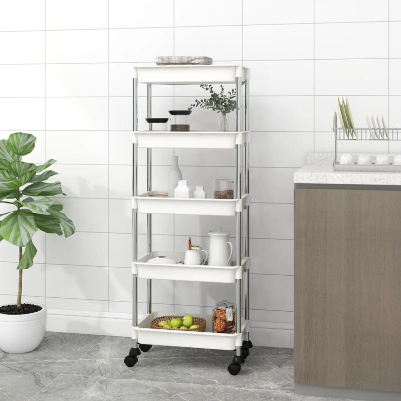 Kuchyňský Vozík S 5 Patry Bílý 42X29X128 Cm Železo A Abs - Tyrkysová