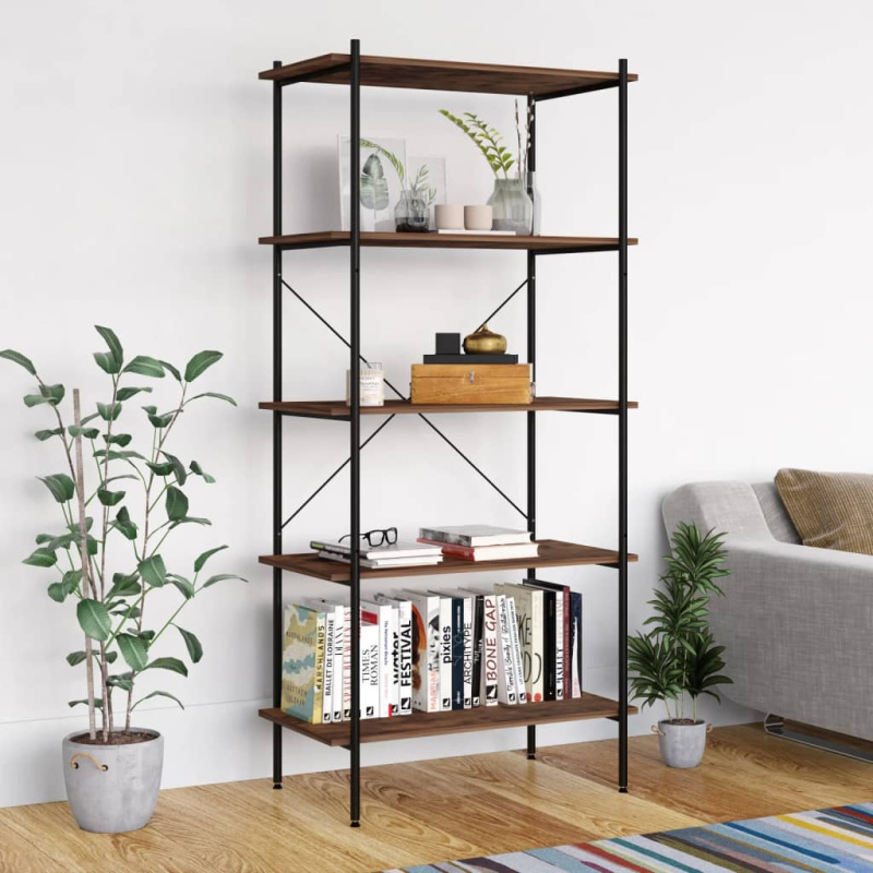 Policový Regál S 5 Policemi Černý A Přírodní 80 X 40 X - černá a dub / 130 cm
