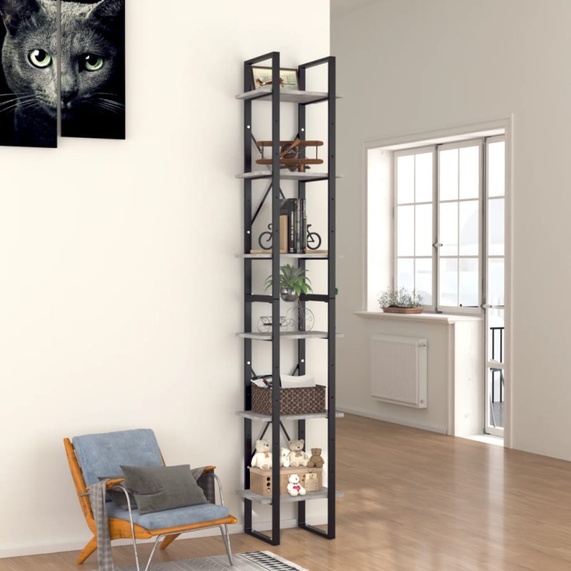 Knihovna Se 6 Policemi Betonově Šedá 40 X 30 X Kompozit Betonová Šedá - kompozitní dřevo / 105 cm