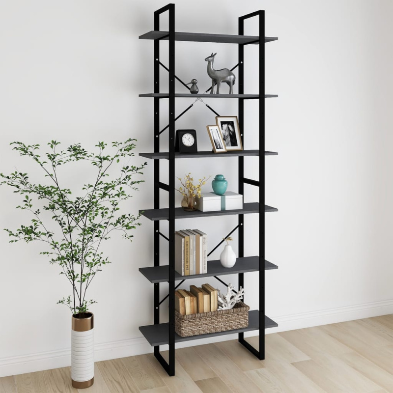 Vysoký Regál Šedý 80 X 30 X Masivní Borové Šedá - kompozitní dřevo / 105 cm