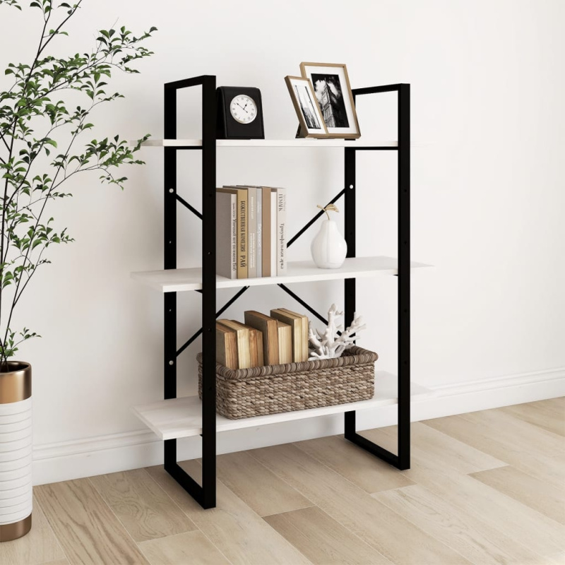 Knihovna Se 3 Policemi 80 X 30 X Masivní Borovice Bílá - dřevo / 105 cm