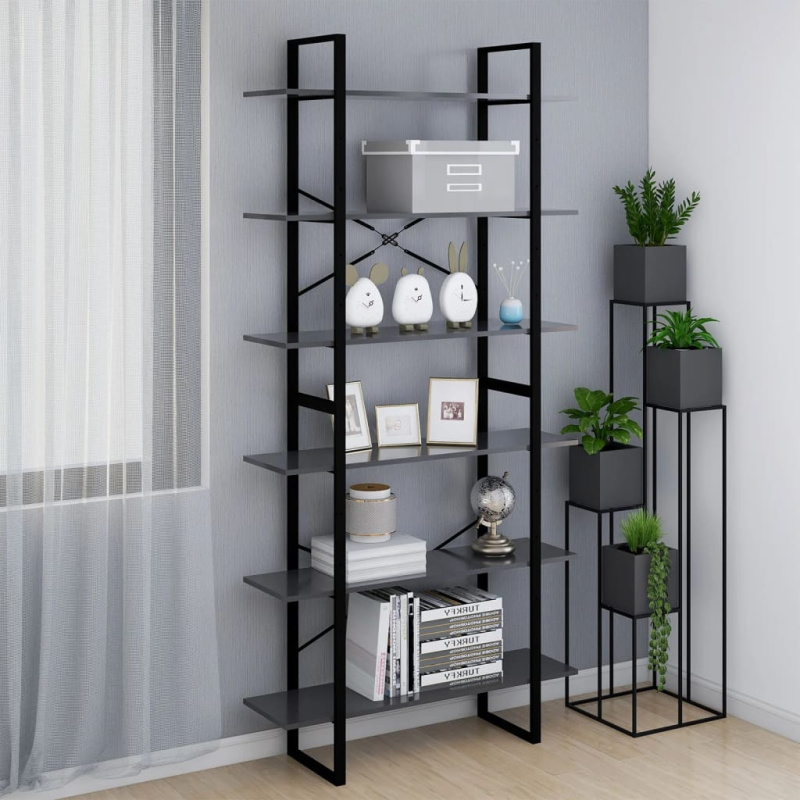 Vysoký Regál Šedý 100 X 30 X Dřevotříska Šedá - kompozitní dřevo / 105 cm