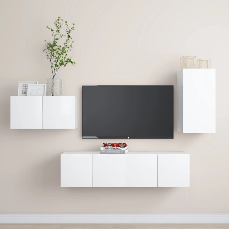 4Dílný Set Tv Skříněk Kompozitní Dřevo - Bílá / 90 cm