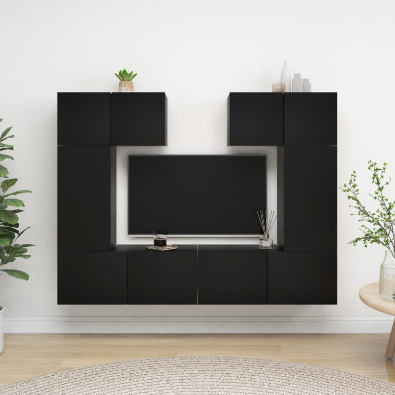 6Dílný Set Tv Skříněk Černý Kompozitní Dřevo - Bílá / 60 cm