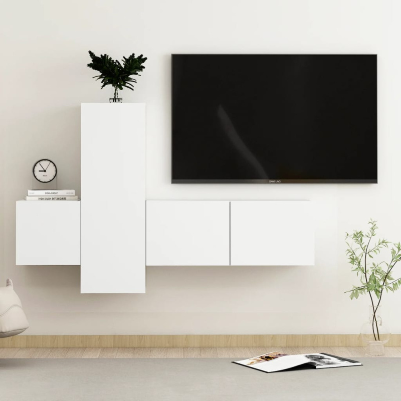 3Dílný Set Tv Skříněk Bílý Kompozitní Dřevo - Černá / 160 cm