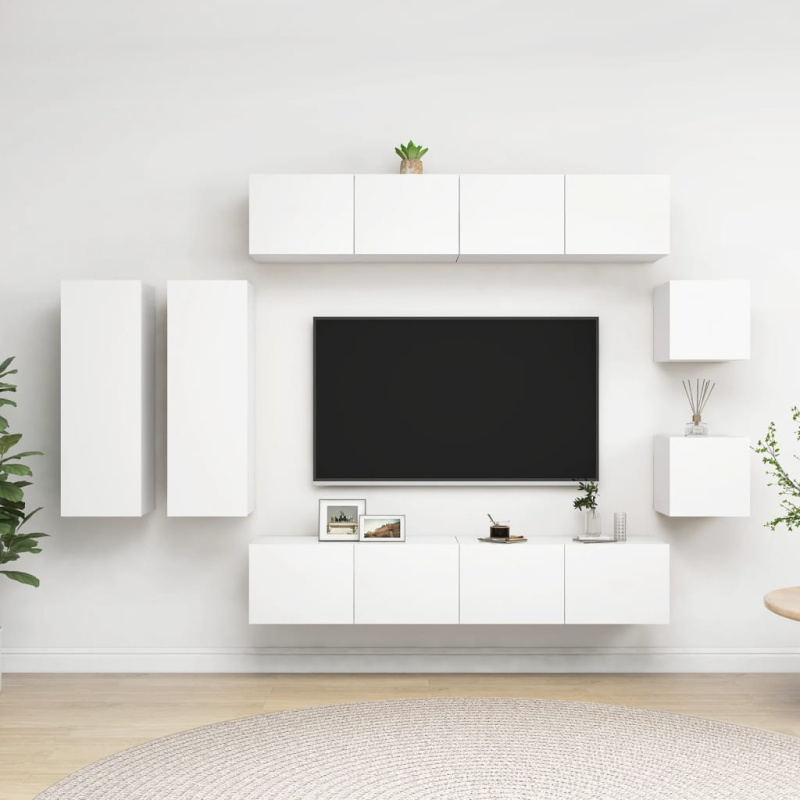 8Dílný Set Tv Skříněk Bílý Kompozitní Dřevo - Černá / 80 cm