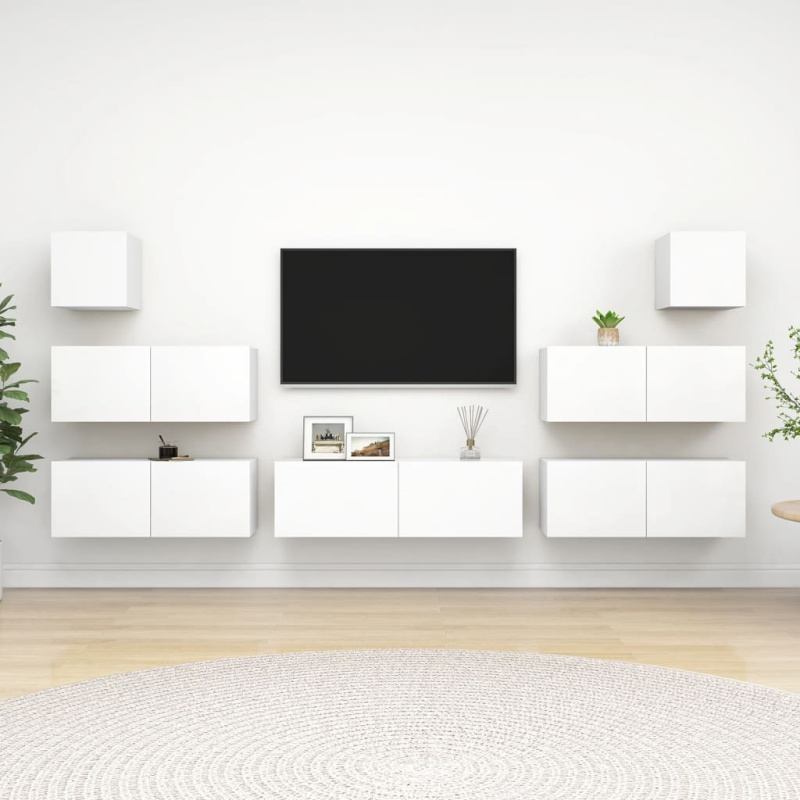 7Dílný Set Tv Skříněk Bílý Kompozitní Dřevo - Betonová šedá / 8 / 60 cm