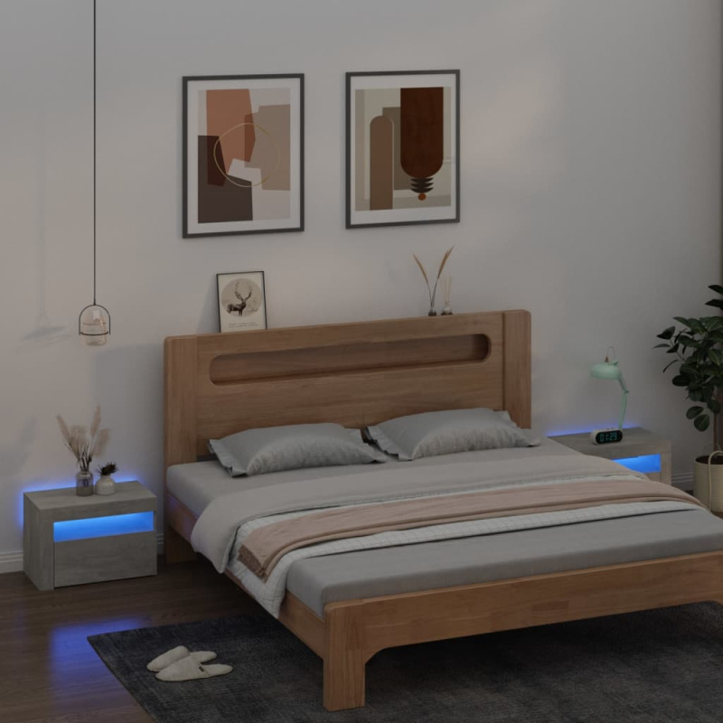 Noční Stolky 2 Ks S Led Osvětlením Betonově Šedé 60X35X40 Cm - Bílá