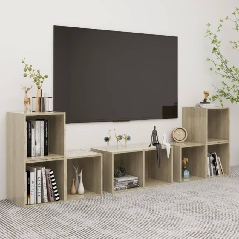 6Dílný Set Tv Skříněk Kompozitní Dřevo - šedá s vysokým leskem