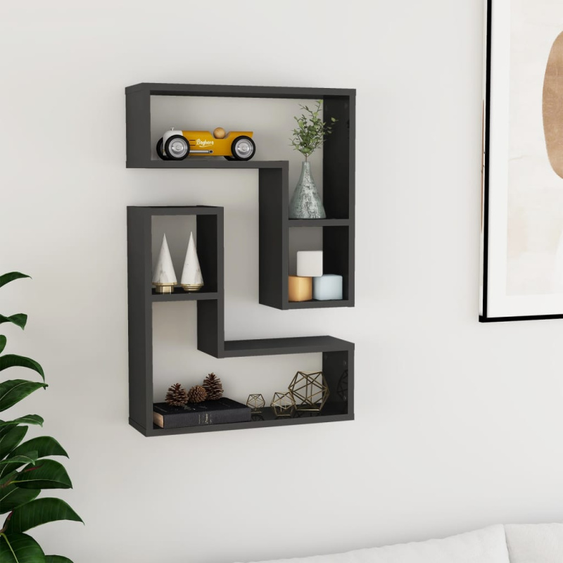 Nástěnné Police 2 Ks Šedé Vysoký Lesk 50X15X50 Cm Dřevotříska - Bílá s vysokým leskem